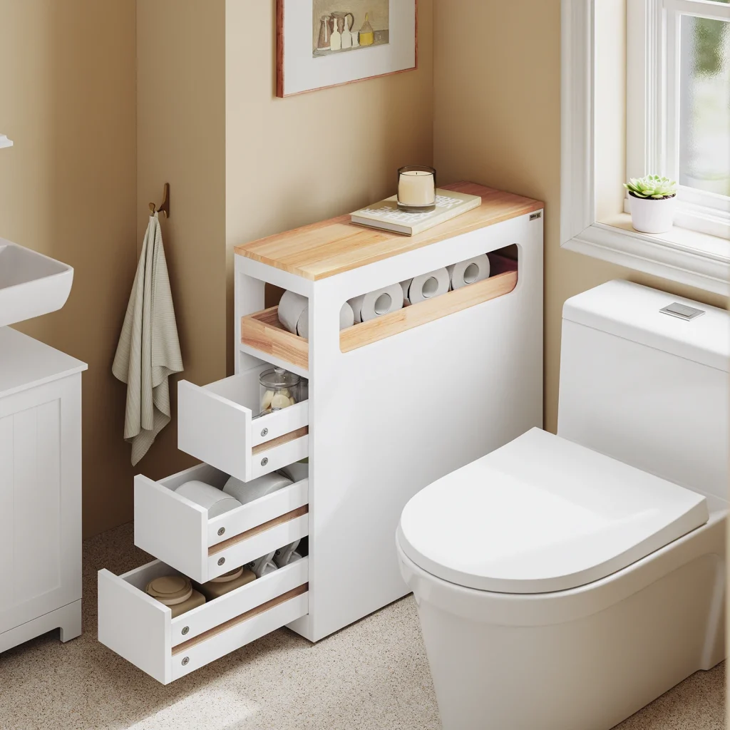 Meuble Étroit de Rangement Salle de Bain avec Tiroirs