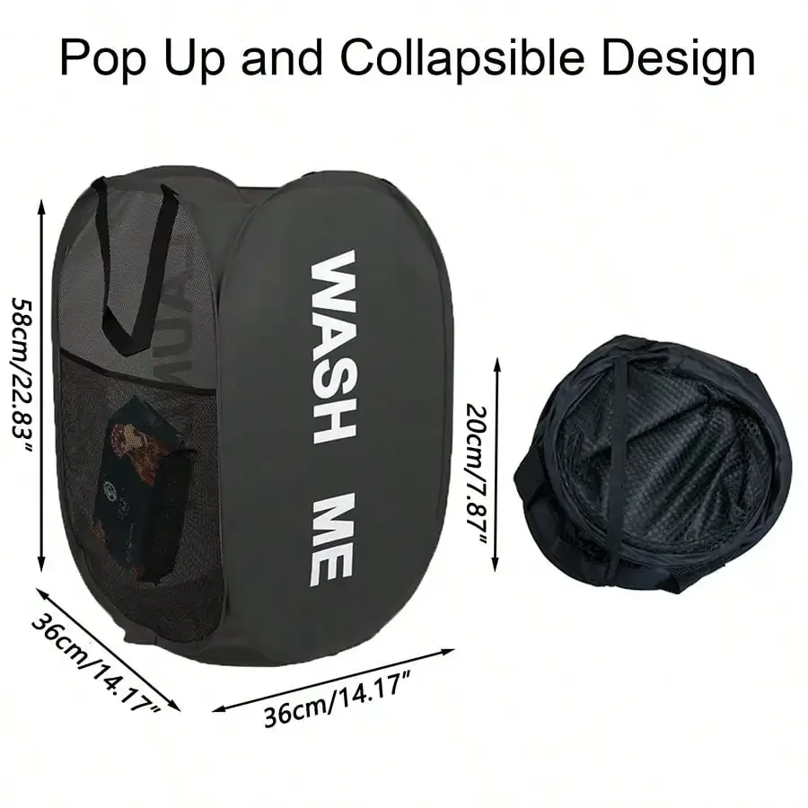 Panier à Linge Gain de Place Pliable — Corbeille Respirante en Maille avec Armature Acier – Image 3