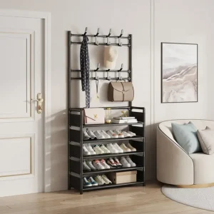Meuble Rangement Chaussures Vertical avec Porte-Manteau