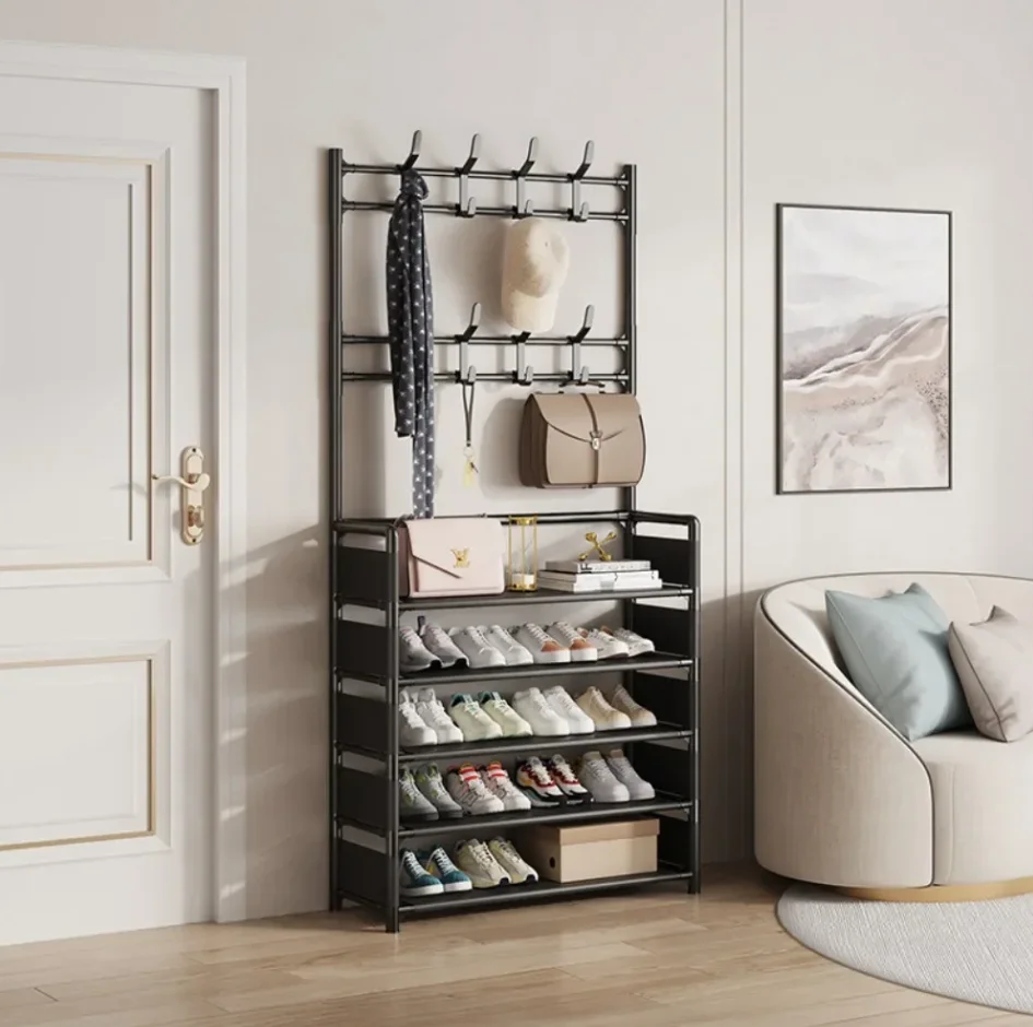 Meuble Rangement Chaussures Vertical avec Porte-Manteau