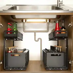 Organisateur de Placard de Cuisine Coulissant — Étagère 2 Niveaux Réglable