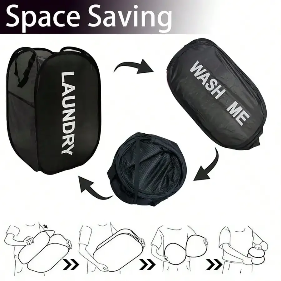 Panier à Linge Gain de Place Pliable — Corbeille Respirante en Maille avec Armature Acier – Image 4