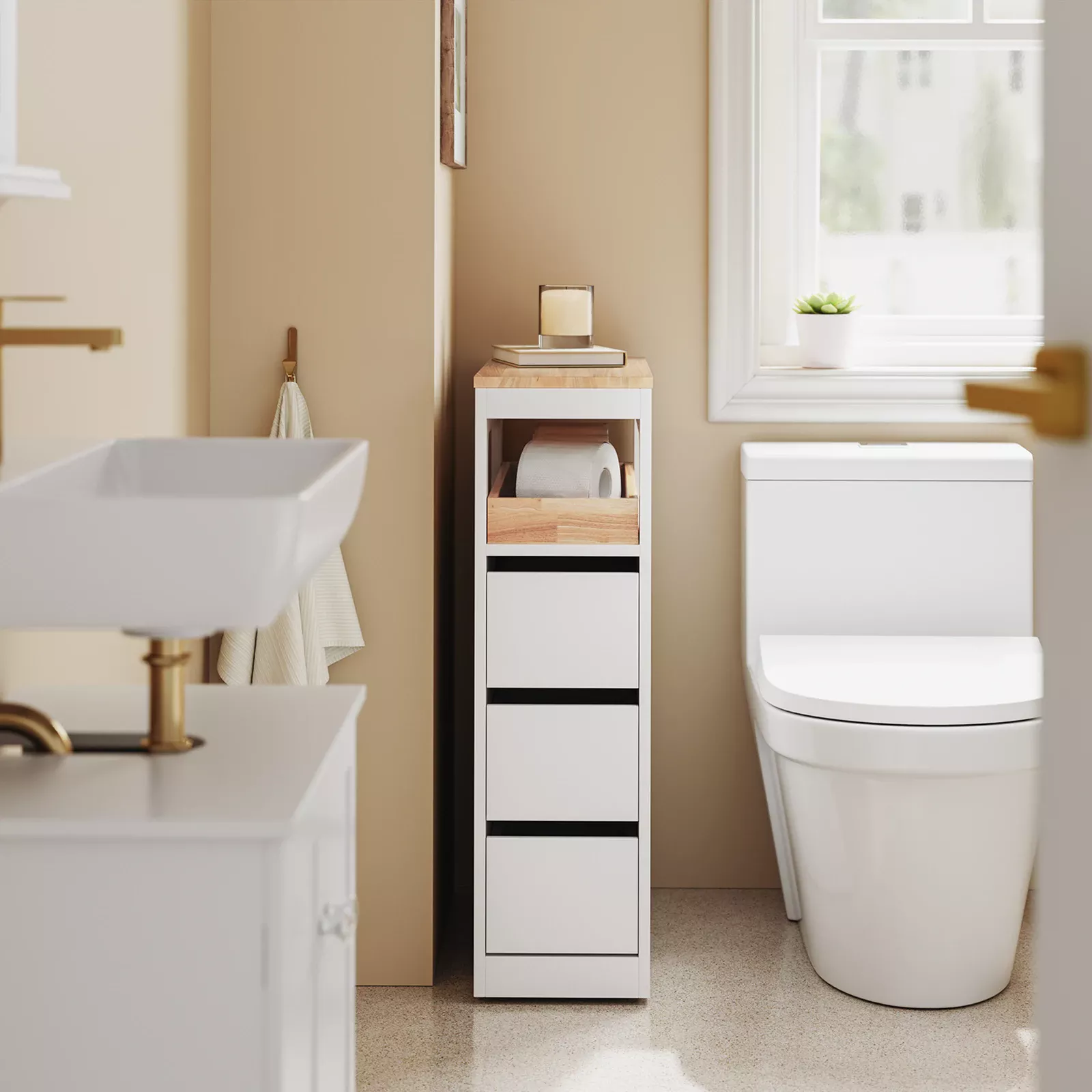 Meuble Étroit de Rangement Salle de Bain avec Tiroirs – Image 2