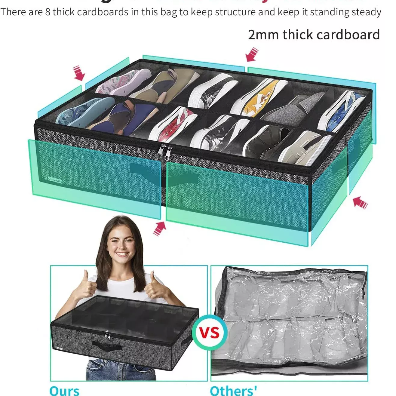 Boîte Rangement Sous le Lit pour Chaussures — Bac Plat Gain de Place avec Couvercle Transparent – Image 4