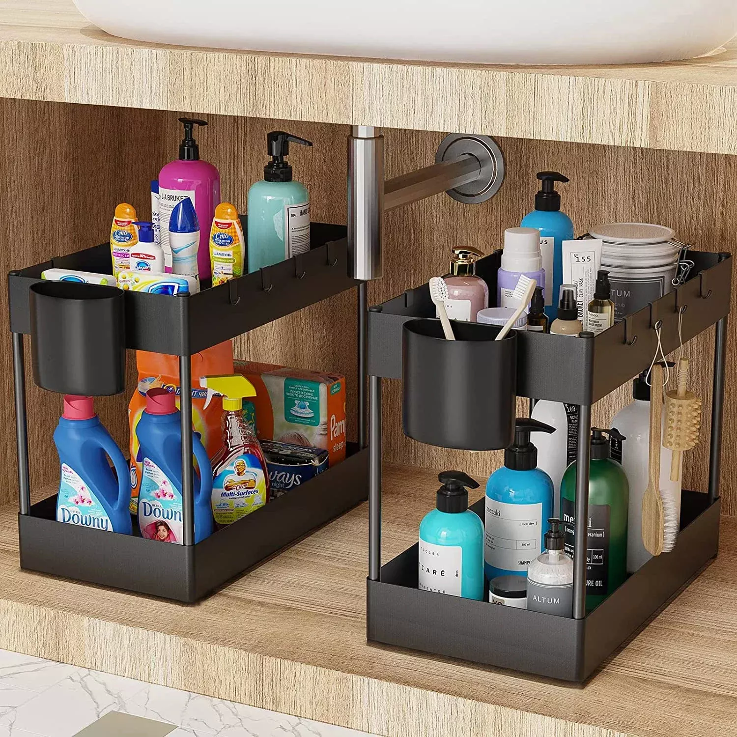 Rangement Sous Lavabo Salle de Bain — Organisateur 2 Niveaux Compact 37 × 22 cm – Image 2