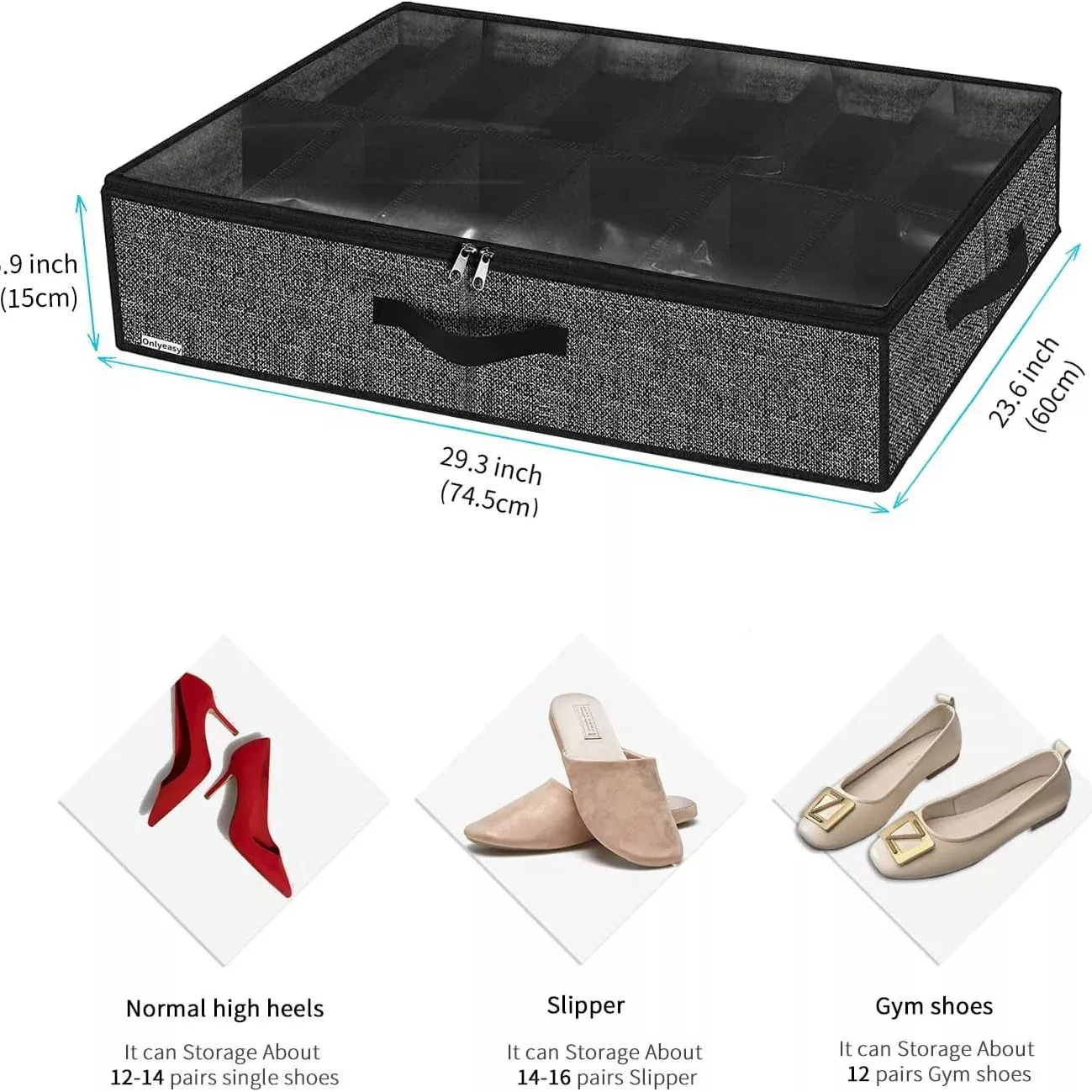 Boîte Rangement Sous le Lit pour Chaussures — Bac Plat Gain de Place avec Couvercle Transparent – Image 2
