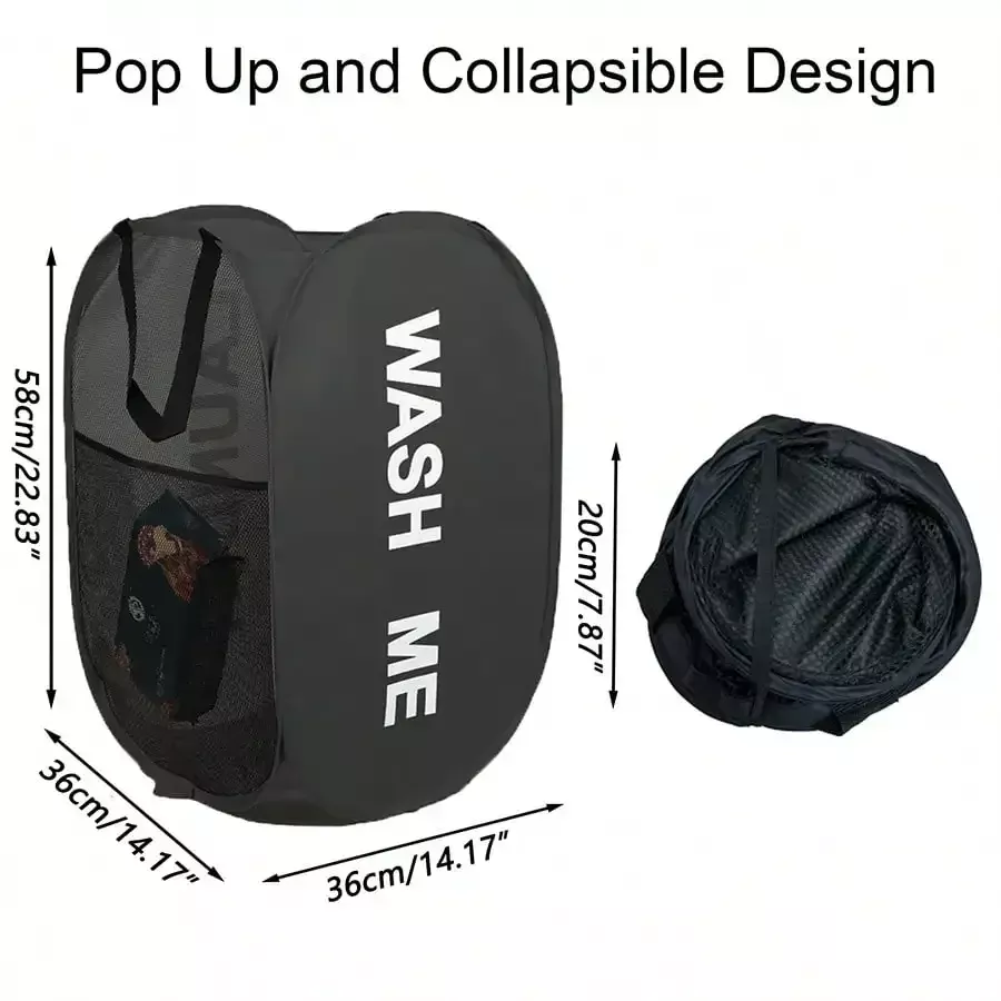Panier à Linge Gain de Place Pliable — Corbeille Respirante en Maille avec Armature Acier – Image 3