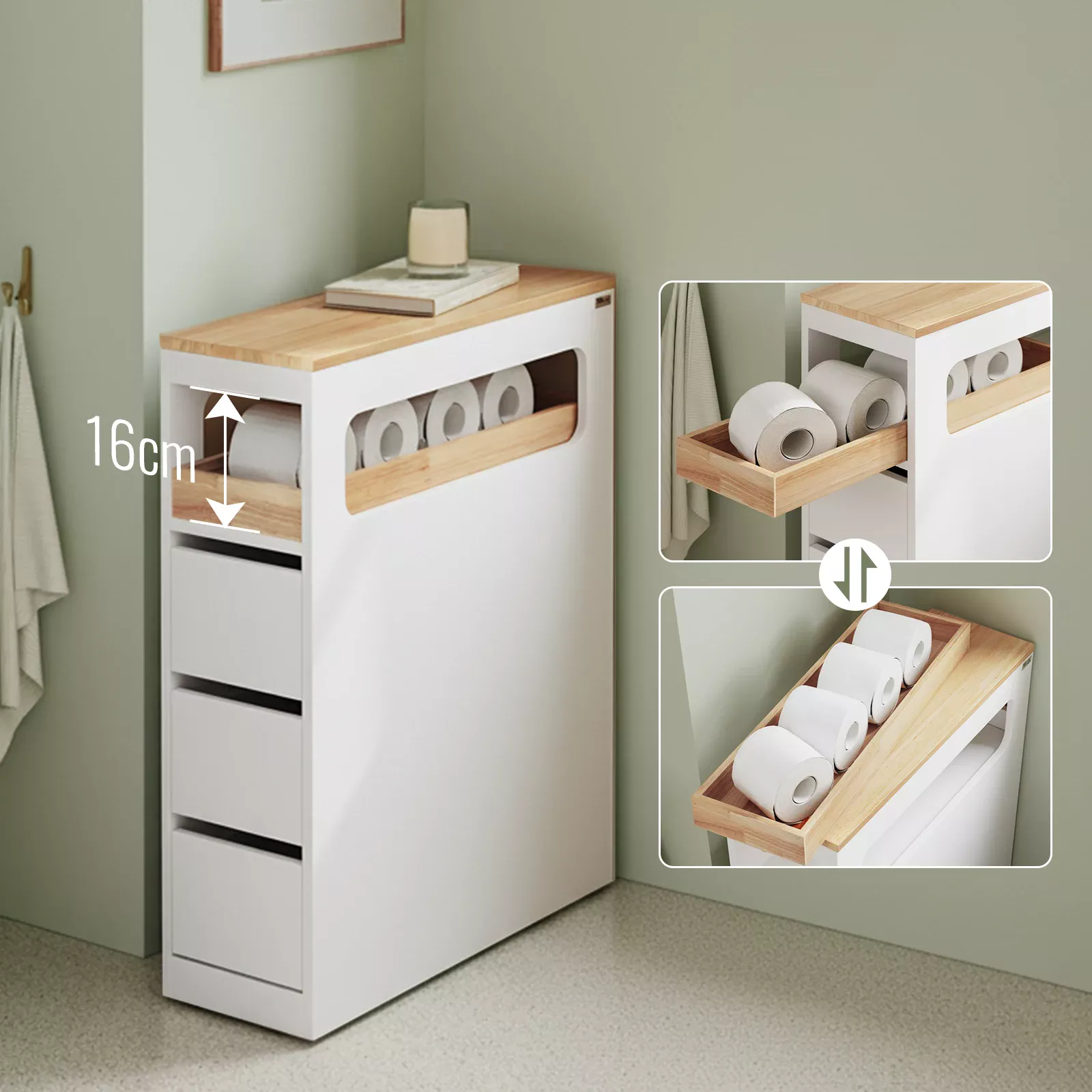Meuble Étroit de Rangement Salle de Bain avec Tiroirs – Image 5
