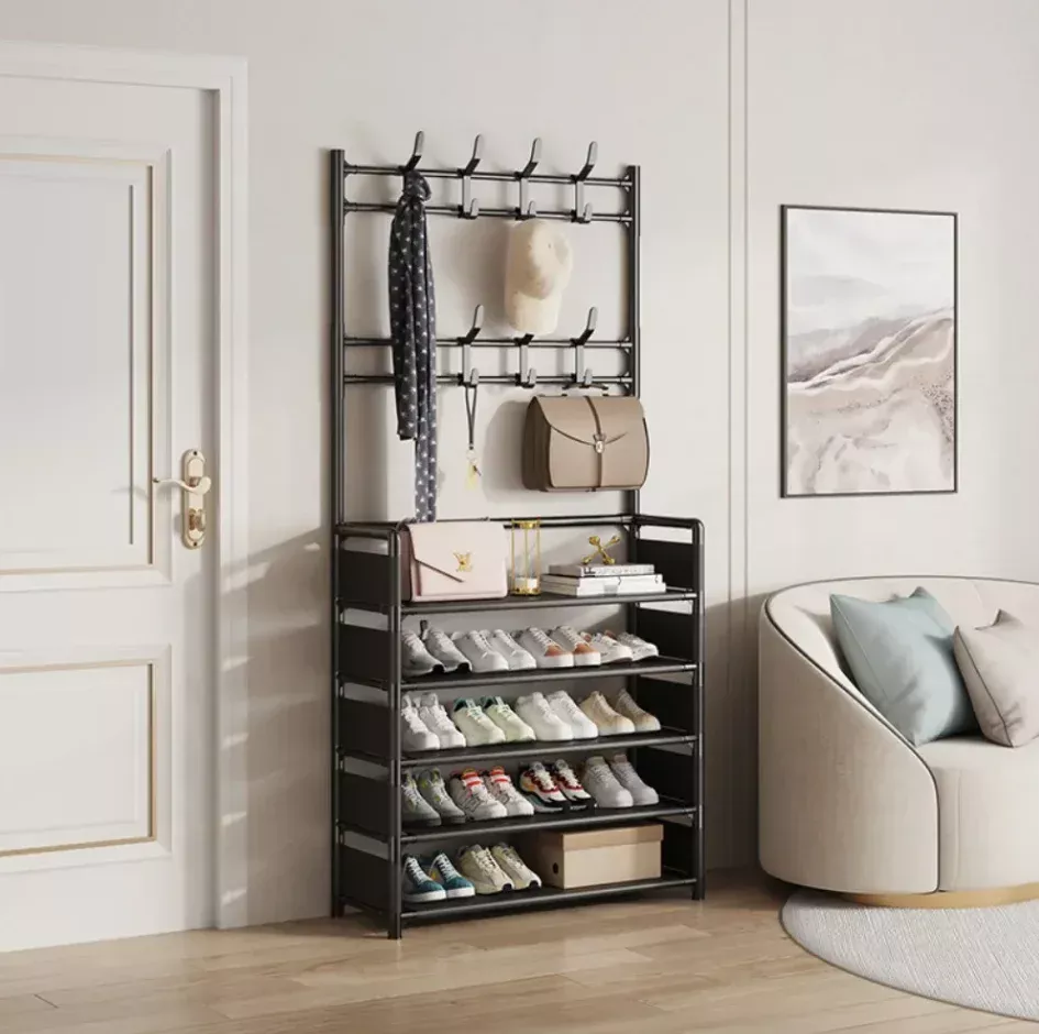 Meuble Rangement Chaussures Vertical avec Porte-Manteau