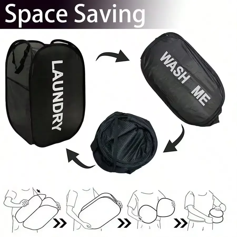 Panier à Linge Gain de Place Pliable — Corbeille Respirante en Maille avec Armature Acier – Image 4
