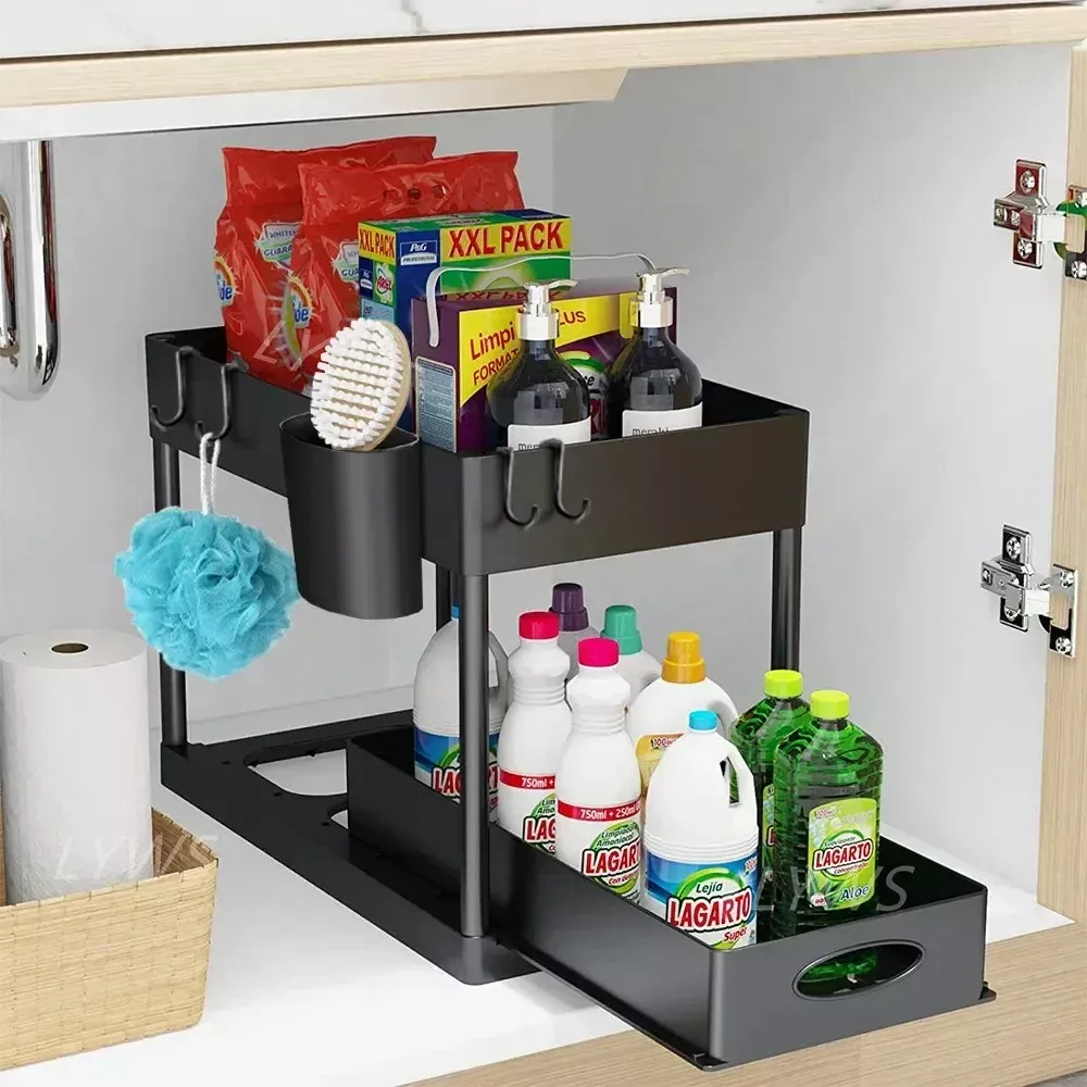 Rangement Sous Lavabo Salle de Bain — Organisateur 2 Niveaux Compact 37 × 22 cm – Image 3