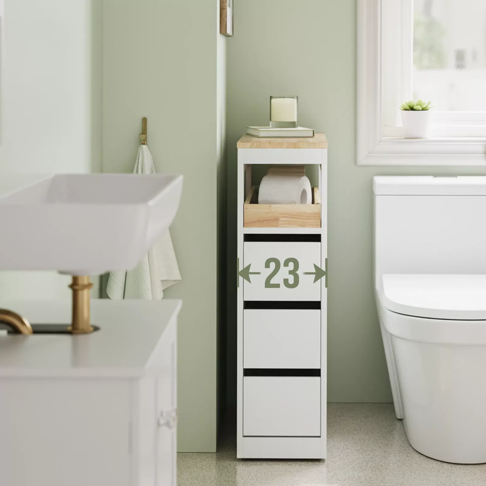 Meuble Étroit de Rangement Salle de Bain avec Tiroirs – Image 4